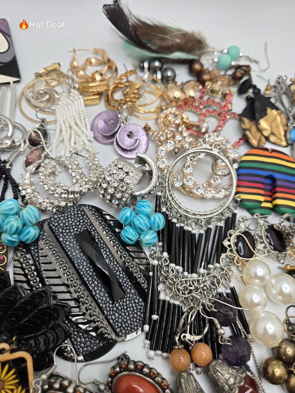 62 Pair Costume Jewelry Earrings Lot 1.4 Lbs Reseller Craft Wear Mixed Styles